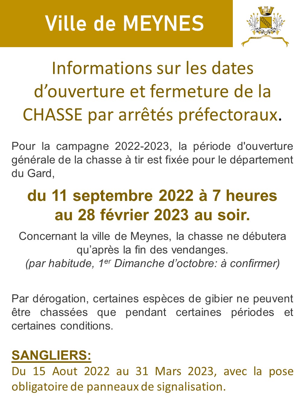 Dates D Ouverture Et Fermeture De La Chasse Commune De Meynes