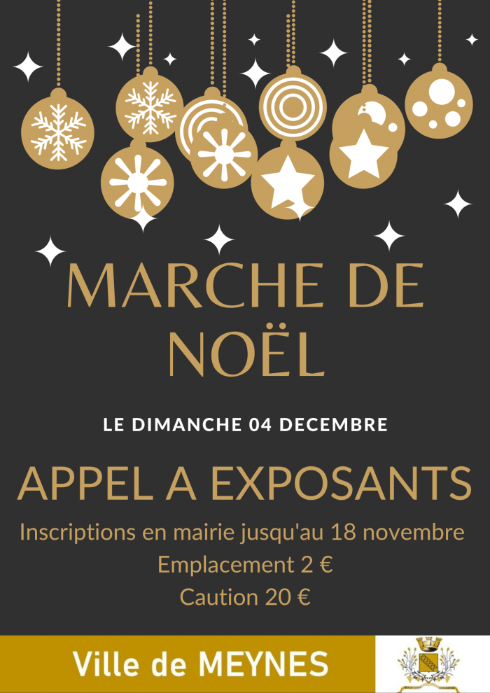 MARCHE DE NOEL le 04 décembre appel à exposants Commune de Meynes